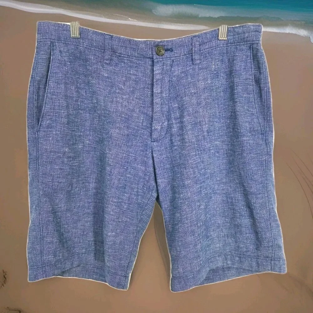 Banana Republic Aiden Short Men 34 Linen Blend Lakeside Blue 10in Inseam